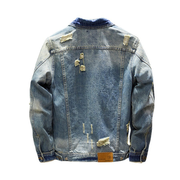 Chaqueta de Mezclilla Slim Fit con Detalles Rotos
