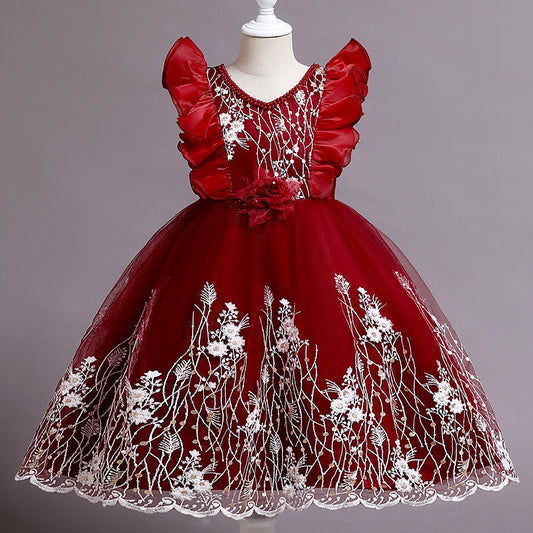 Vestido Princesa Niña con Flores Bordadas