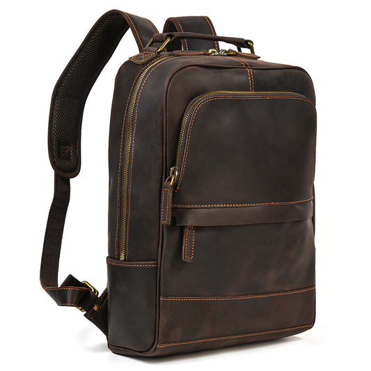 Mochila de Cuero Genuino Retro para Hombre - Gran Capacidad de Viaje