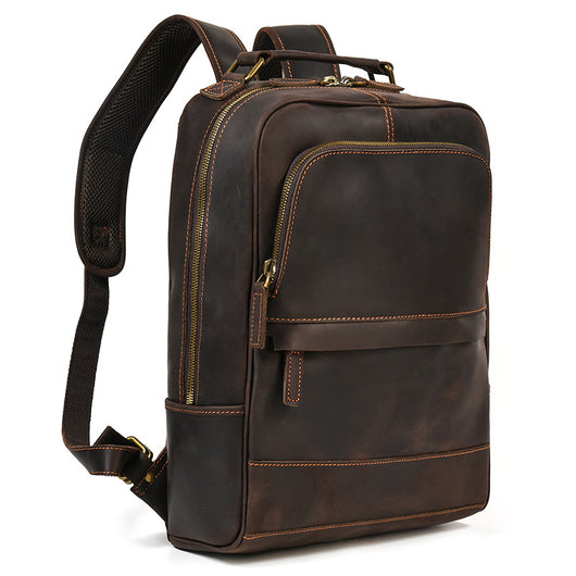 Mochila de Cuero Genuino Retro para Hombre - Gran Capacidad de Viaje