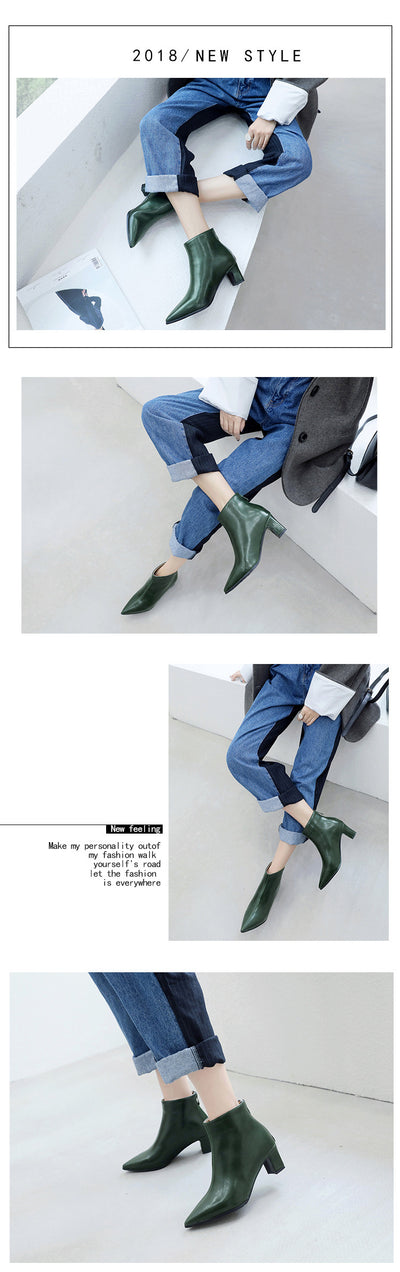 Botas Cortas de Cuero para Mujer con Tacón Grueso - Image 25