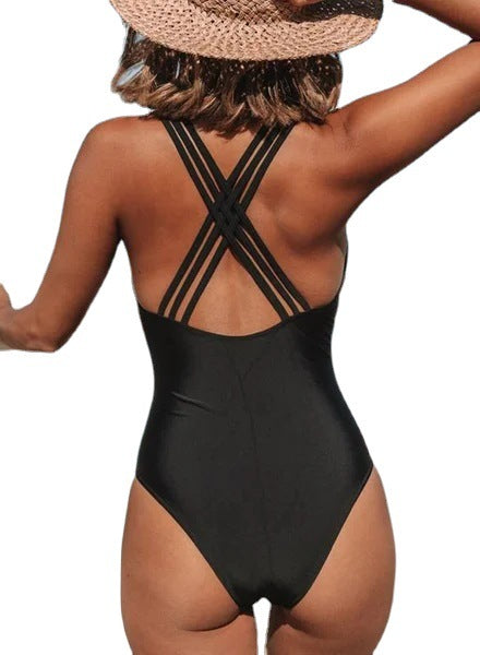 Traje de Baño Enterizo Escote V Espalda Cruzada sin Mangas - Image 9