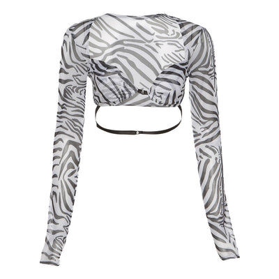 Blusa Entallada de Manga Larga con Escote Cuadrado y Malla Transparente - Image 6