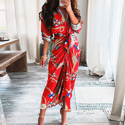 Vestido Camisero con Cordones Europeo Elegante de Manga Larga - Image 15
