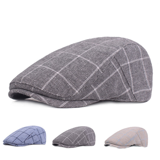 Gorra de Cuadros Estilo College en Algodón para Hombre