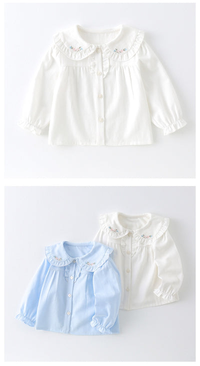 Blusa Básica Blanca de Algodón con Manga Larga para Niña - Image 10