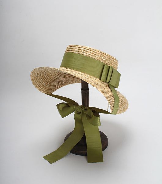 Sombrero de Paja para Mujer con Lazo Verde - Diseño Plano Elegante - Image 11