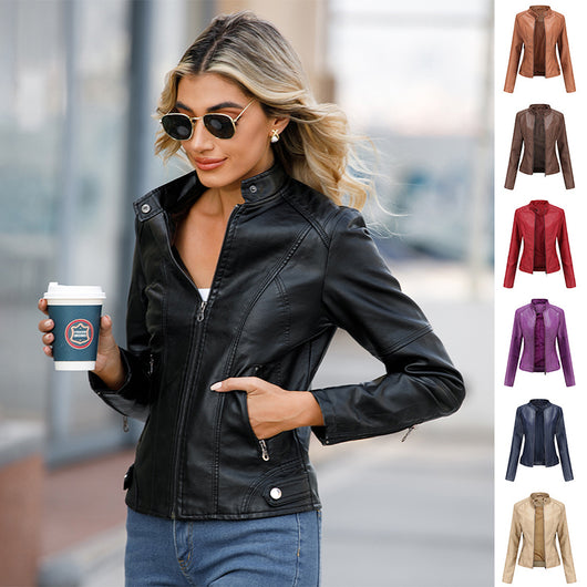 Chaqueta de Cuero para Mujer con Cierre de Cremallera - Diseño Clásico Elegante