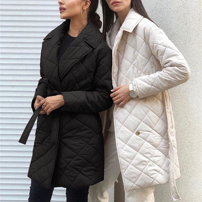 Abrigo de Algodón Tipo Solapa Midi para Mujer - Colección Otoño Invierno