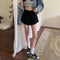 Shorts Jeans Cintura Alta Slim Fit Perna Larga