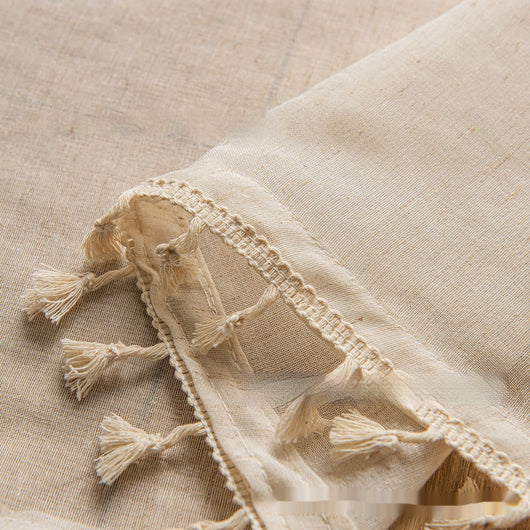 Cortina Bohemia de Algodón y Lino con Detalles de Encaje y Borlas - Image 6