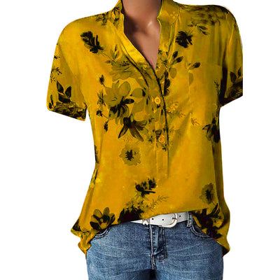 Blusa Estampada de Flores con Cuello en V y Manga Corta - Image 16