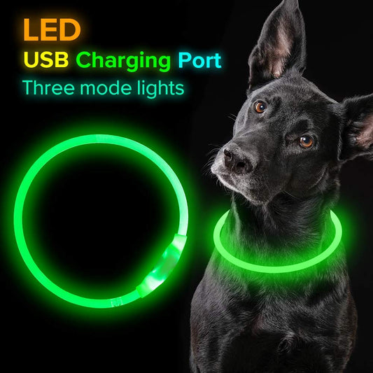 Collar LED Recargable USB para Mascotas - Luz de Seguridad Nocturna para Perros