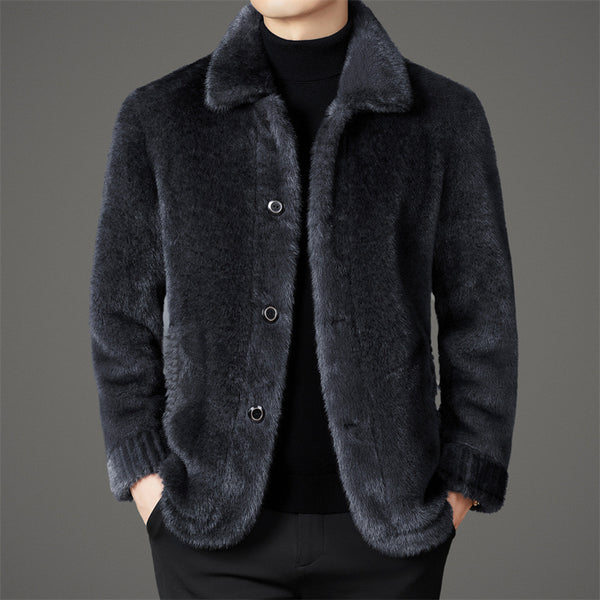 Abrigo de Invierno para Hombre con Cuello Solapa y Piel de Visón Dorado - Image 6