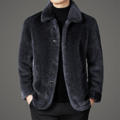Abrigo de Invierno para Hombre con Cuello Solapa y Piel de Visón Dorado - Image 6