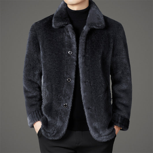 Abrigo de Invierno para Hombre con Cuello Solapa y Piel de Visón Dorado - Image 6