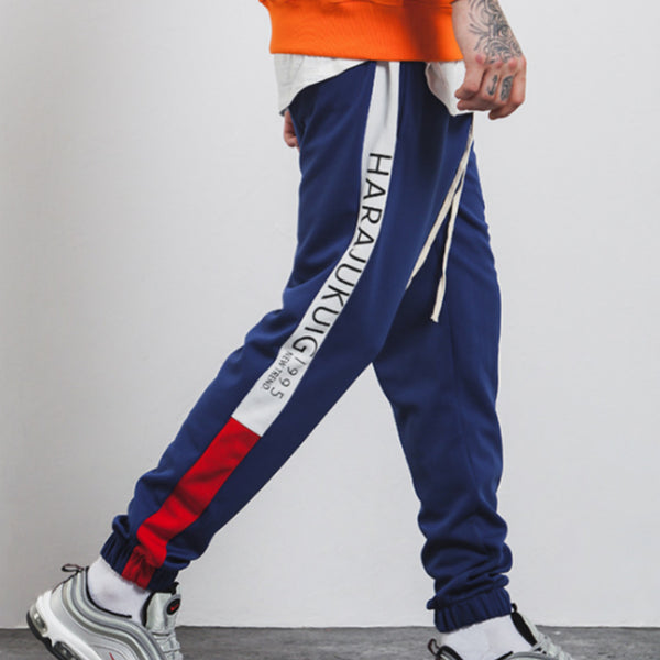 Pantalones Casuales Elásticos para Hombre con Rayas Laterales y Letras de Primavera