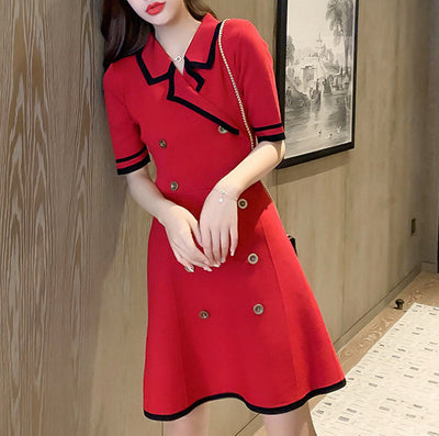 Vestido Tejido de Manga Corta con Falda A Elegante - Image 5