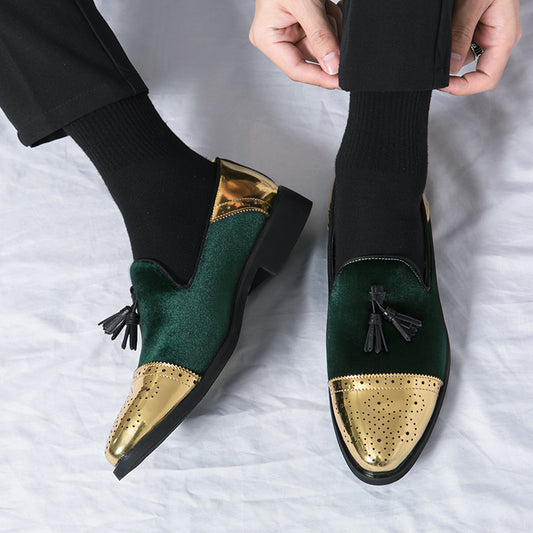 Zapatos de Cuero Puntiagos Dorados para Hombre - Estilo Coreano Británico - Image 2