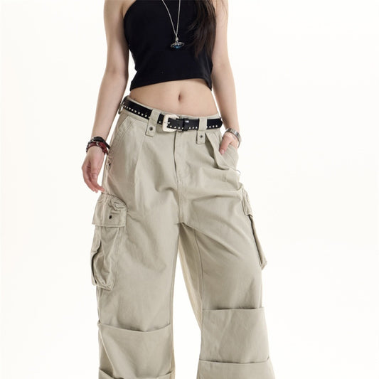 Pantalones Cargo Retro Americano Multi-bolsillos para Mujer
