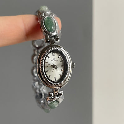 Reloj Pulsera Mujer Cuarzo Diamante Óvalo Jade Pequeño - Image 9