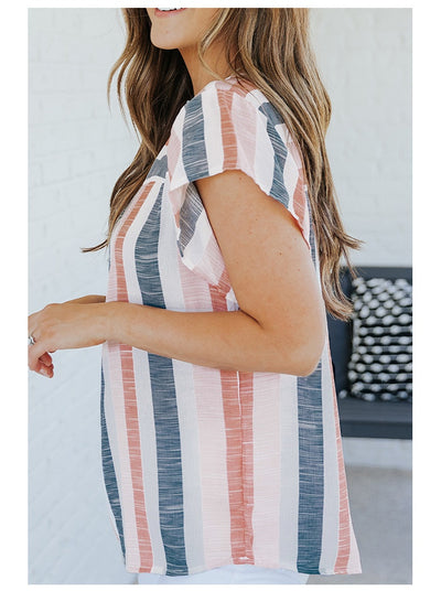Blusa de Verano con Rayas y Contraste de Colores en Gasa - Image 9