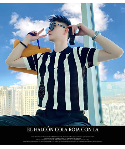 Polo Tejido a Rayas para Hombre con Cuello Vuelto Moderno - Image 15