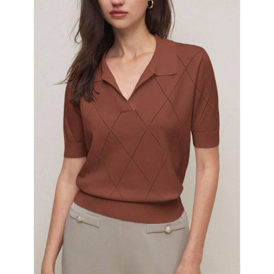 Suéter Cuello Alto Punto Diamante Manga Corta para Mujer - Image 12