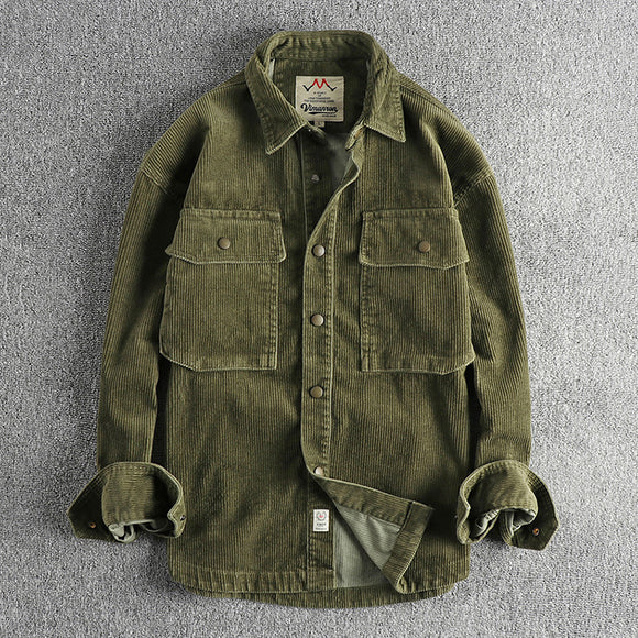 Camisa de Veludo Cotelê Grossa Lavada de Manga Longa para Inverno