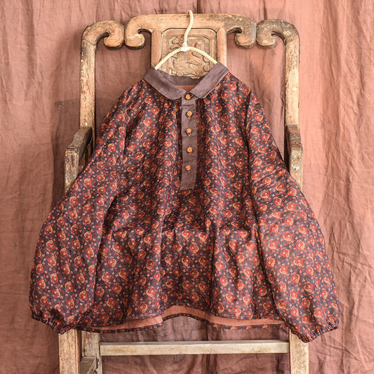Blusa Literaria Suelta Estampado Nube Perfumada en Lino