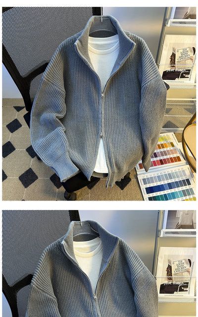 Cardigan Tejido Hip-Hop Retro con Cierre - Suéter Cálido para Hombre - Image 12