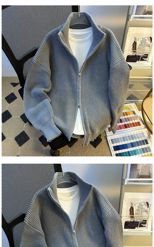 Cardigan Tejido Hip-Hop Retro con Cierre - Suéter Cálido para Hombre - Image 12