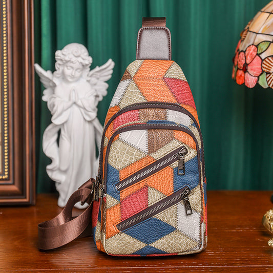 Bolso Cruzado de Gran Capacidad con Textura de Cuero PU Suave y Bloques de Color