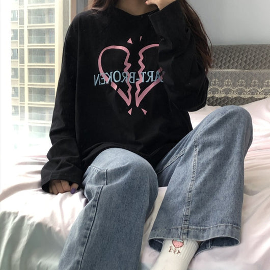 Playera Manga Larga Estampado Love Mujer Suelta