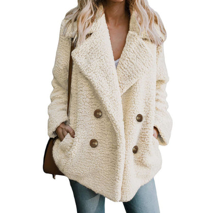 Camisa Abrigo de Felpa con Solapas Botones y Bolsillos para Mujer - Otoño e Invierno - Image 2