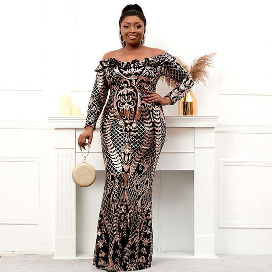 Vestido de Noche Largo Plus Size con Lentejuelas Negras Elegante - Image 2