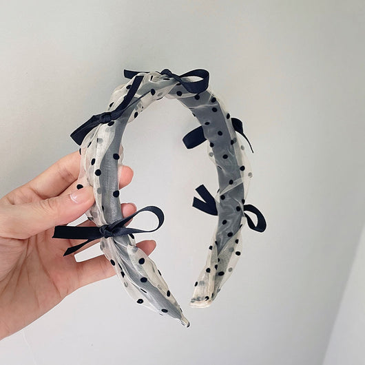 Diadema Retro de Gasa con Lunares, Lazo y Encaje para Mujer - Image 10