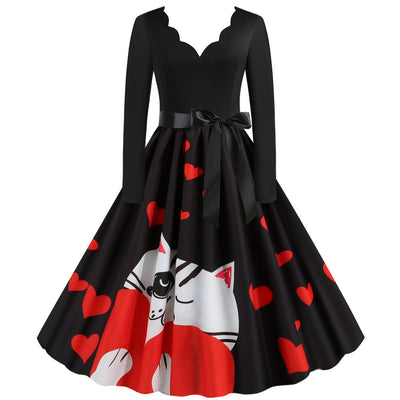 Vestido Largo Estampado Flores Ardientes Cuello V Manga Larga Amplio - Image 13