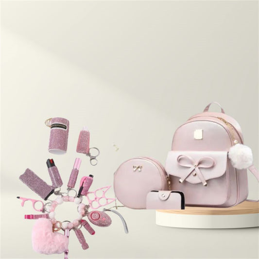 Set de 3 Bolsas: Mochila Crossbody + Cartera de Monedas + Llavero de Seguridad