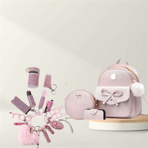 Set de 3 Bolsas: Mochila Crossbody + Cartera de Monedas + Llavero de Seguridad