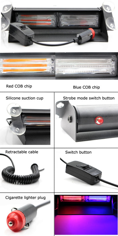 Luz Estroboscópica COB6 LED con Ventosa para Parabrisas - Luz de Emergencia Automotriz - Image 10