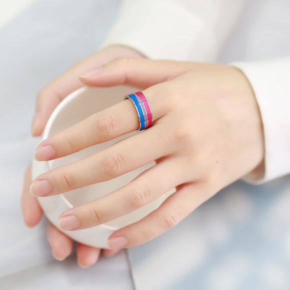 Anillo de Pareja Bandera Bisexual en Acero Titanio - Símbolo de Orgullo