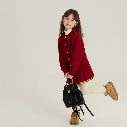 Conjunto Infantil Cardigan Tejido con Falda Plisada - Image 4