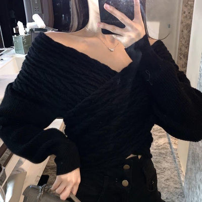 Suéter Retro con Escote en V y Detalle Trenzado - Estilo Coreano para Mujer - Image 15