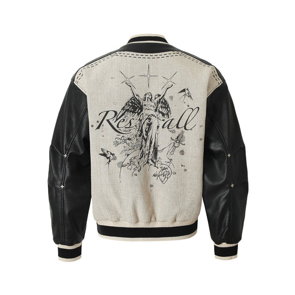 Chaqueta Suelta Estilo Retro Americano con Estampado de Alas de Ángel