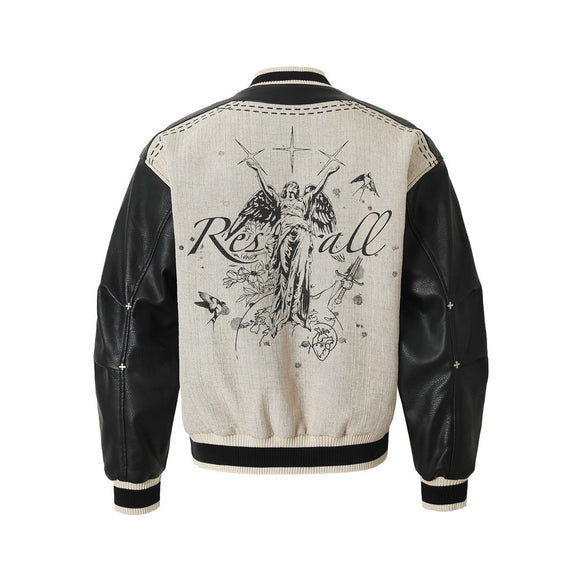 Chaqueta Suelta Estilo Retro Americano con Estampado de Alas de Ángel