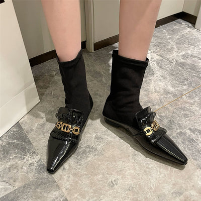 Botas Martin de Cuero Charol con Calcetines de Lana - Botines Planos Elegantes - Image 5