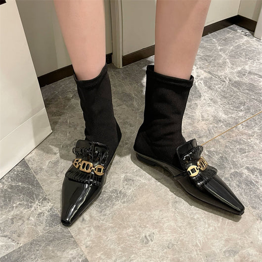 Botas Martin de Cuero Charol con Calcetines de Lana - Botines Planos Elegantes - Image 5