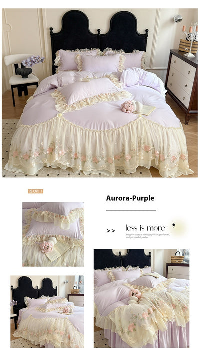 Juego de Cama Cuatro Piezas con Encaje Bordado en Algodón Chiffon - Image 28