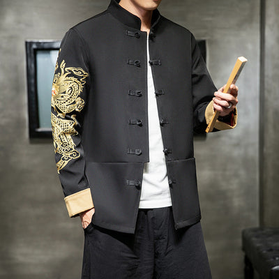 Chaqueta Casual Hombre Algodón y Lino con Bordado Estilo Tang Chino - Image 7